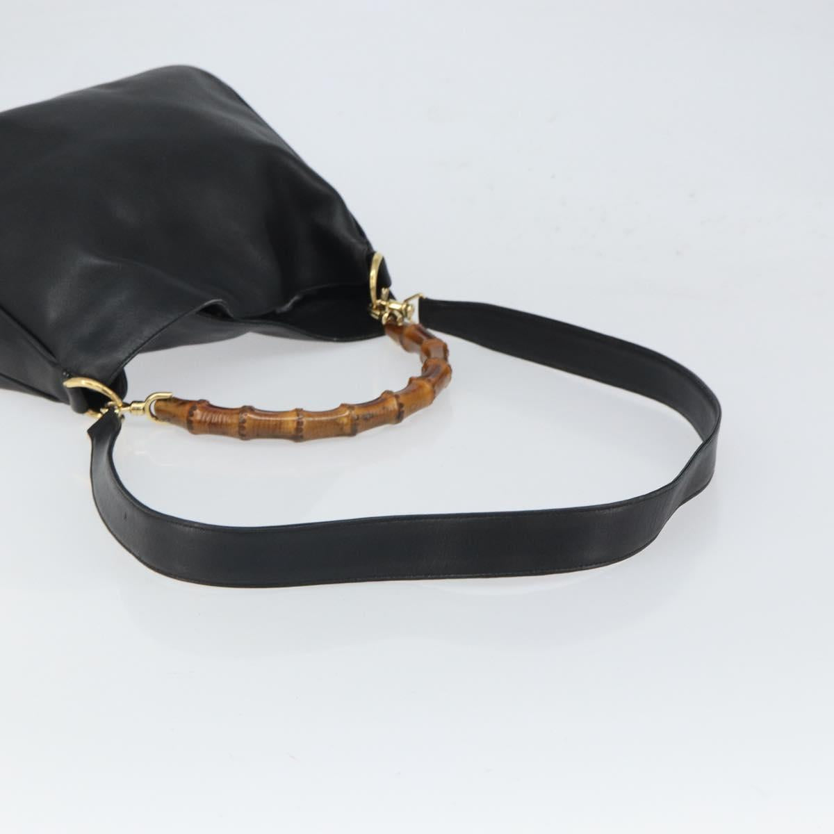 GUCCI Bamboo Hand Bag Leather Black Gold 001 0166 1638 Auth 162820