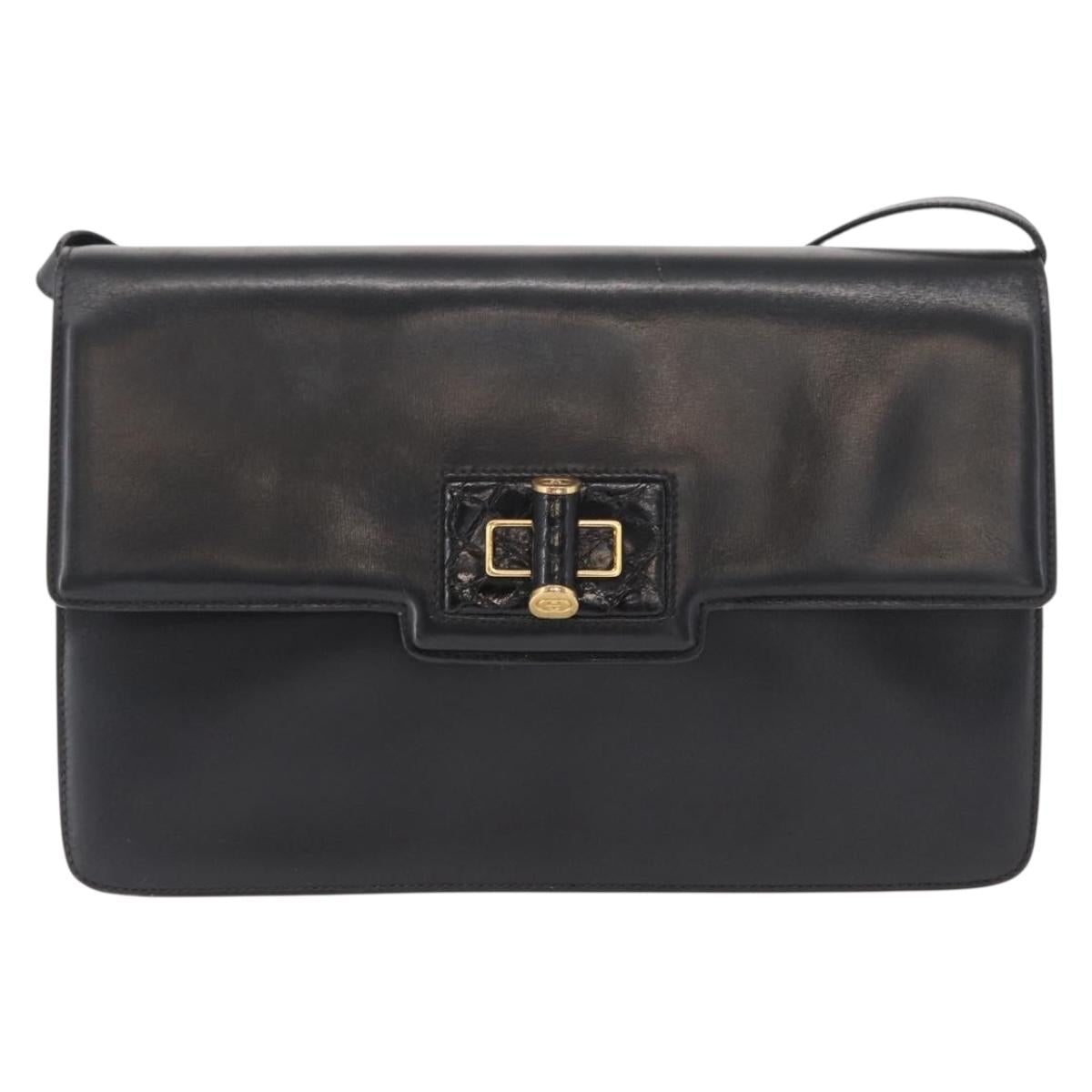 GUCCI Shoulder Bag Leather Black Gold 004 46 0087 Auth 162825