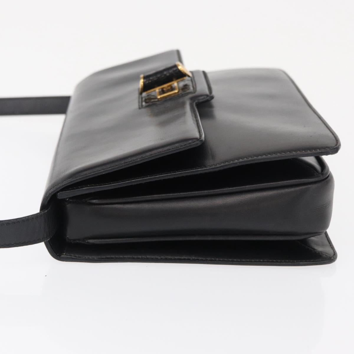 GUCCI Shoulder Bag Leather Black Gold 004 46 0087 Auth 162825