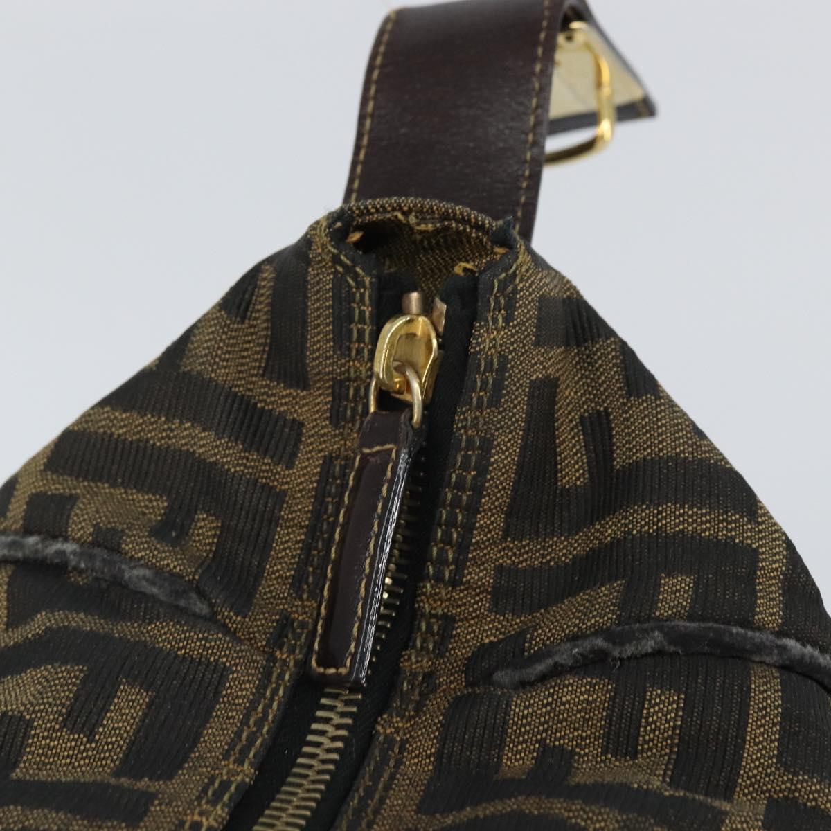 FENDI Zucca Canvas Vanity Hand Bag Black Brown Auth 162830