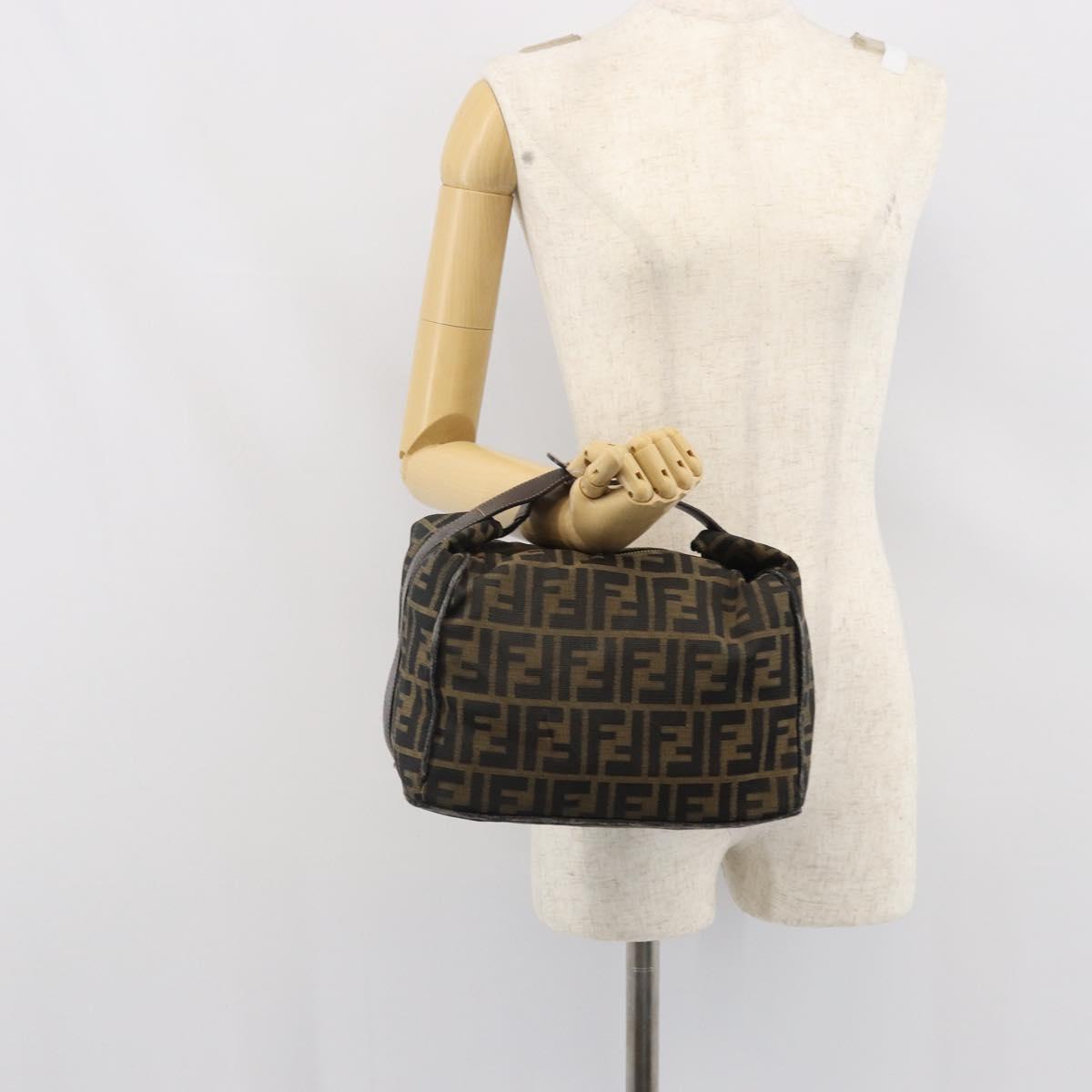 FENDI Zucca Canvas Vanity Hand Bag Black Brown Auth 162830