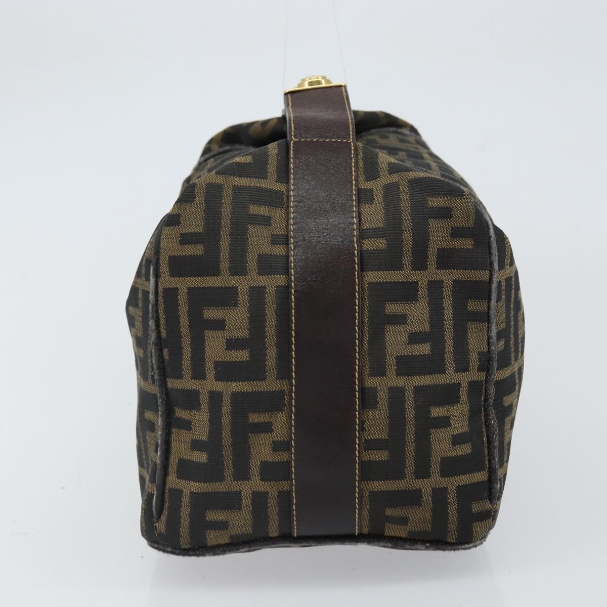 FENDI Zucca Canvas Vanity Hand Bag Black Brown Auth 162830