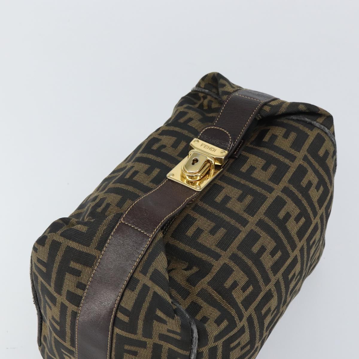 FENDI Zucca Canvas Vanity Hand Bag Black Brown Auth 162830