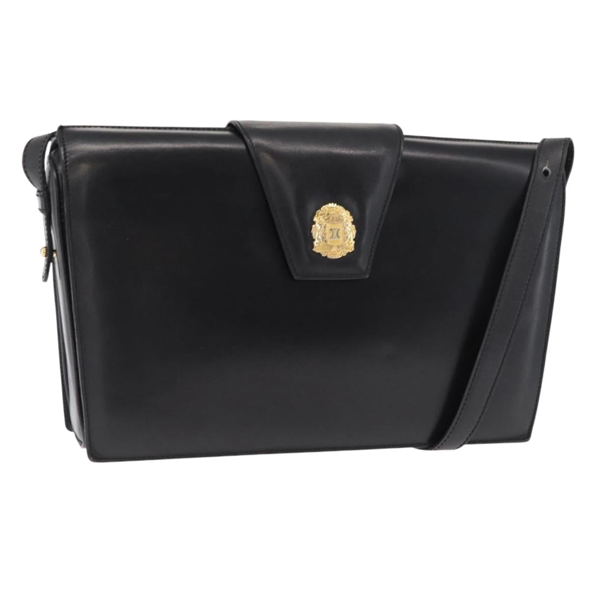 CELINE Shoulder Bag Leather Black Gold Auth 162834