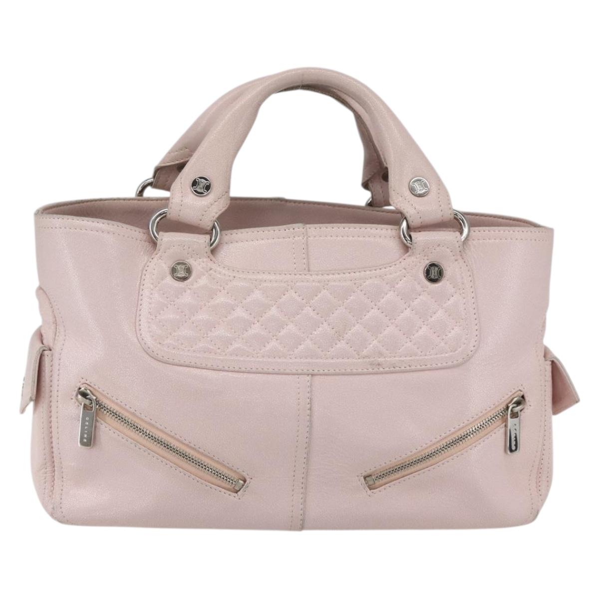 CELINE Boogie Hand Bag Leather Pink Silver Auth 162835