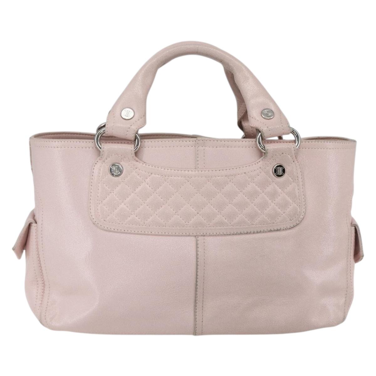 CELINE Boogie Hand Bag Leather Pink Silver Auth 162835