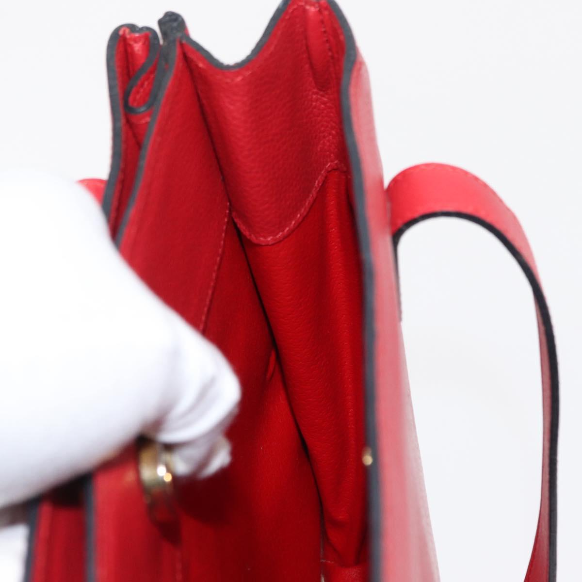 CELINE Shoulder Bag Leather Red Gold Auth 162837