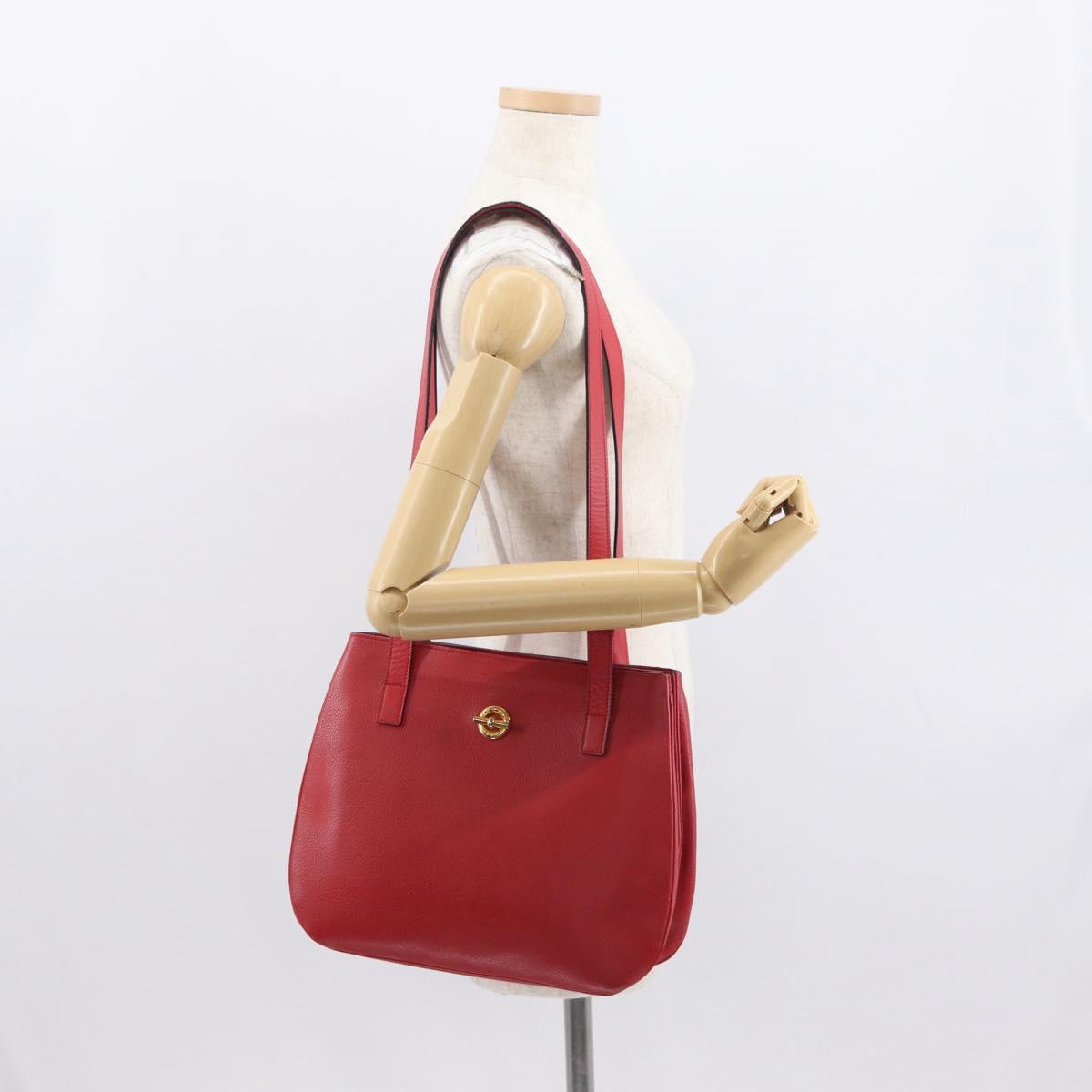CELINE Shoulder Bag Leather Red Gold Auth 162837