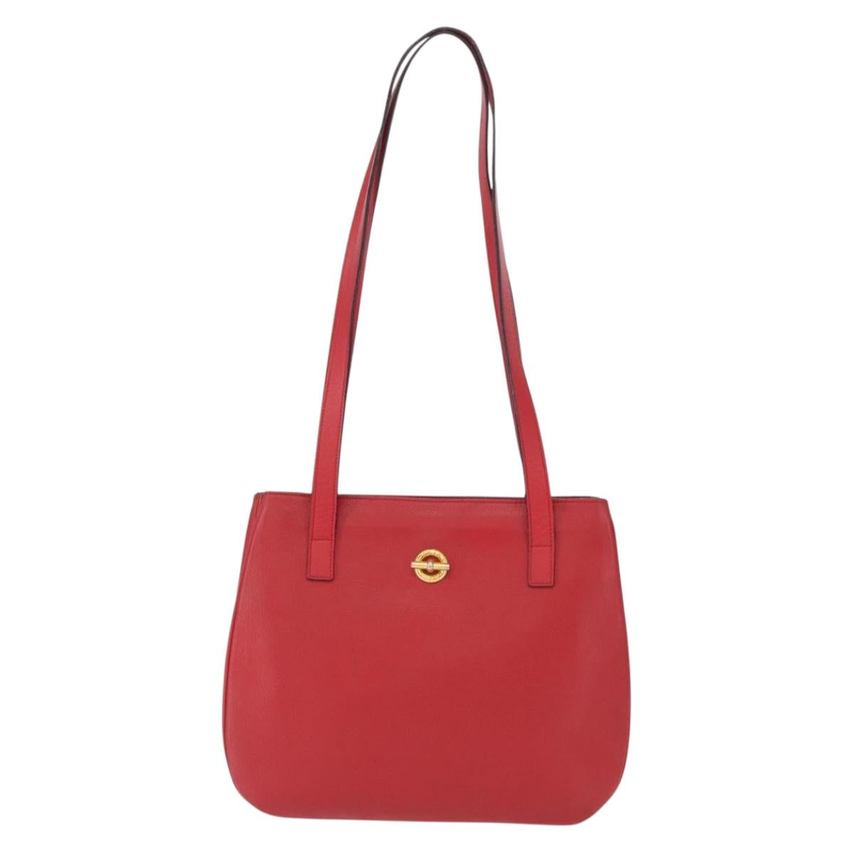 CELINE Shoulder Bag Leather Red Gold Auth 162837
