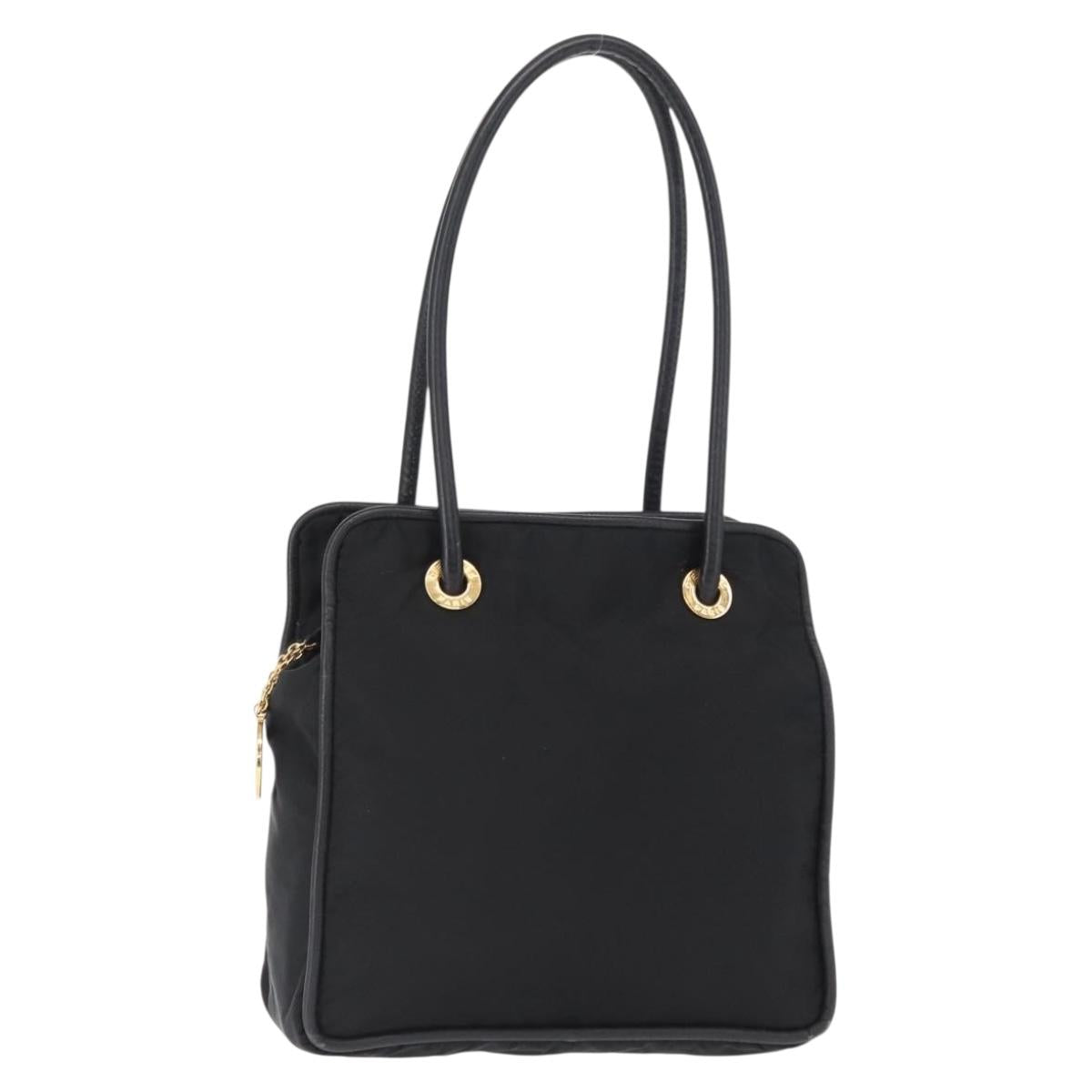 CELINE Shoulder Bag Nylon Black Gold Auth 162838