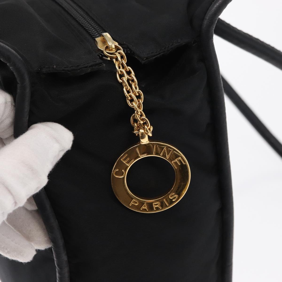 CELINE Shoulder Bag Nylon Black Gold Auth 162838