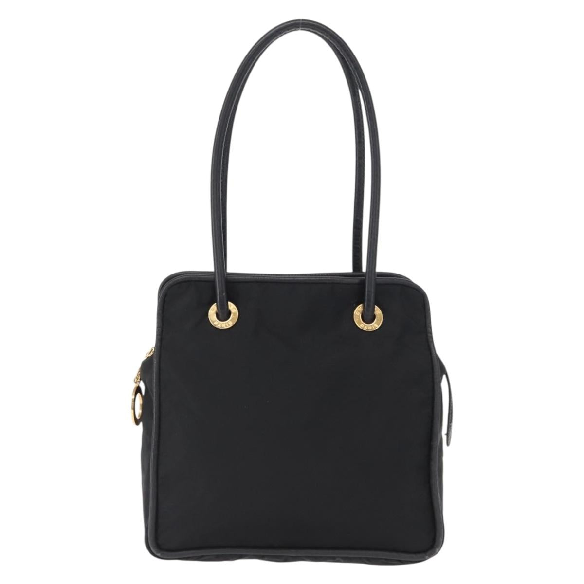 CELINE Shoulder Bag Nylon Black Gold Auth 162838