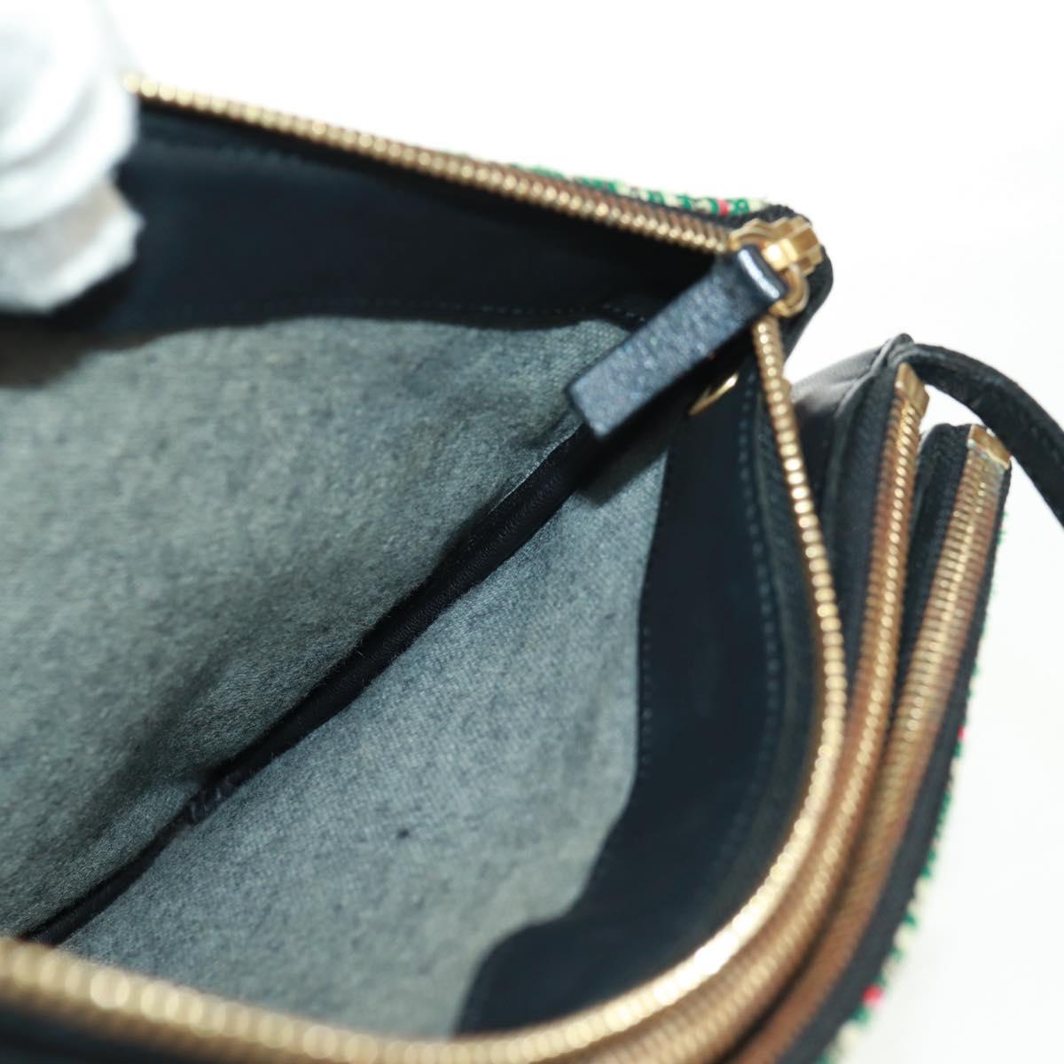 CELINE Trio Large Shoulder Bag Tweed Green Gold Auth 162840V