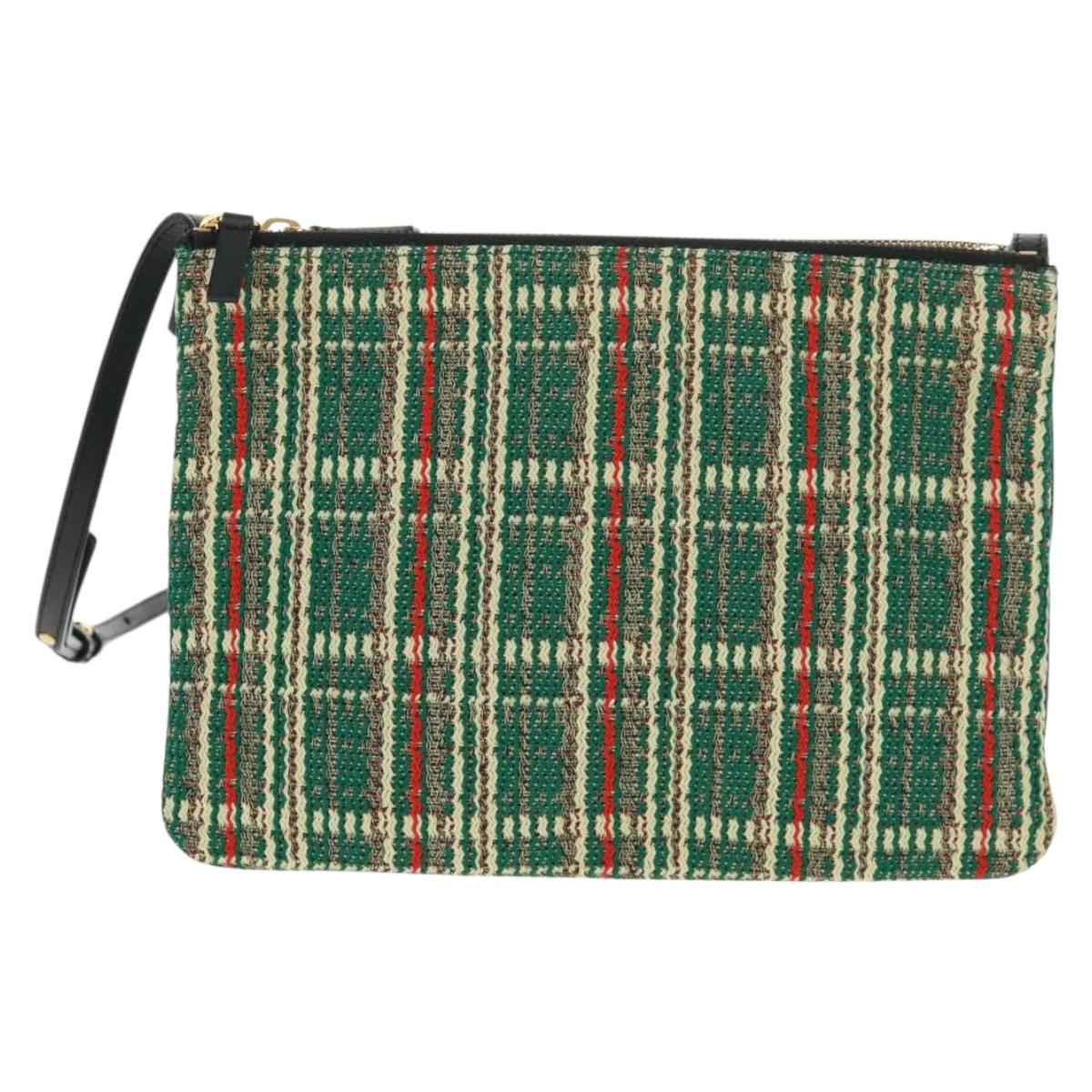 CELINE Trio Large Shoulder Bag Tweed Green Gold Auth 162840V