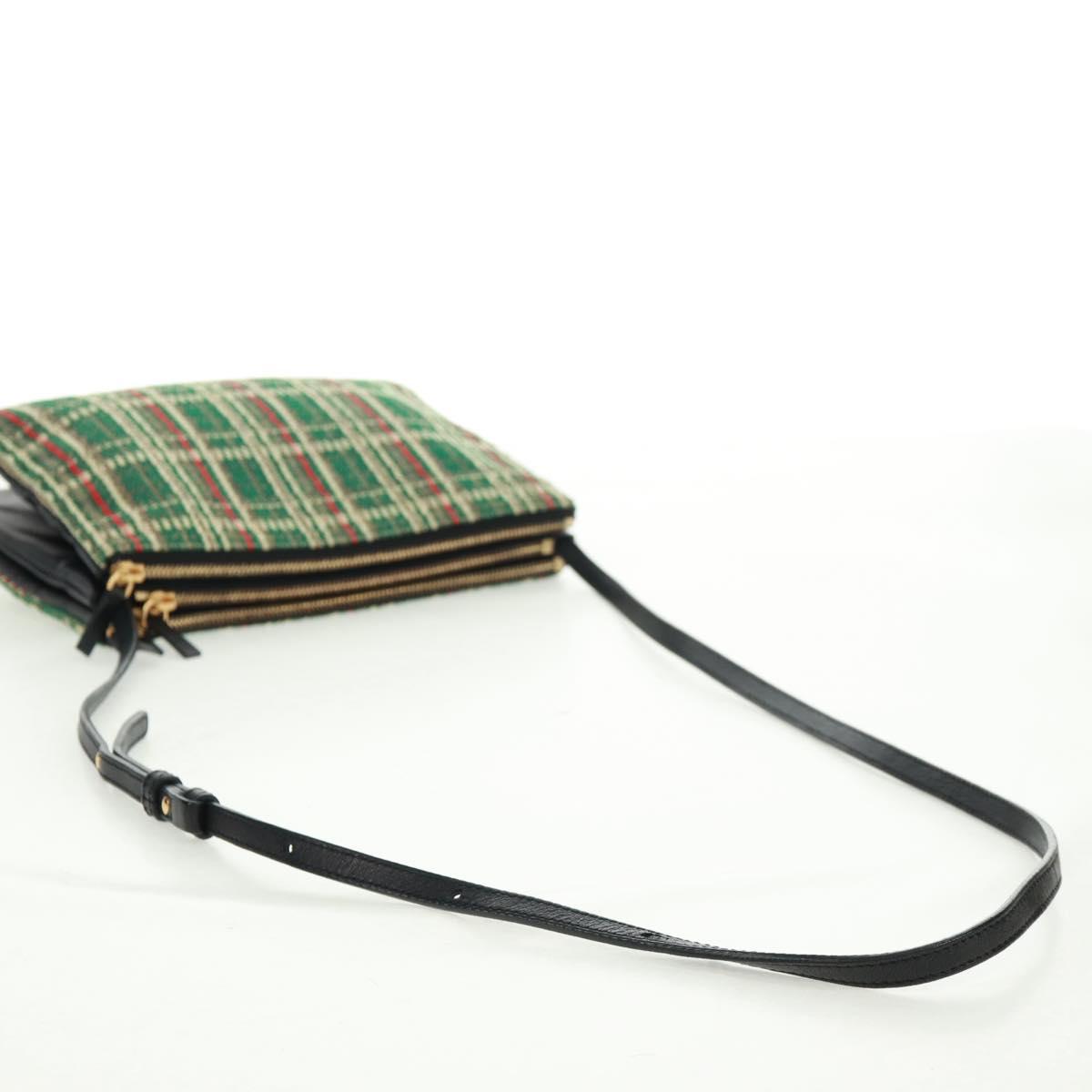 CELINE Trio Large Shoulder Bag Tweed Green Gold Auth 162840V