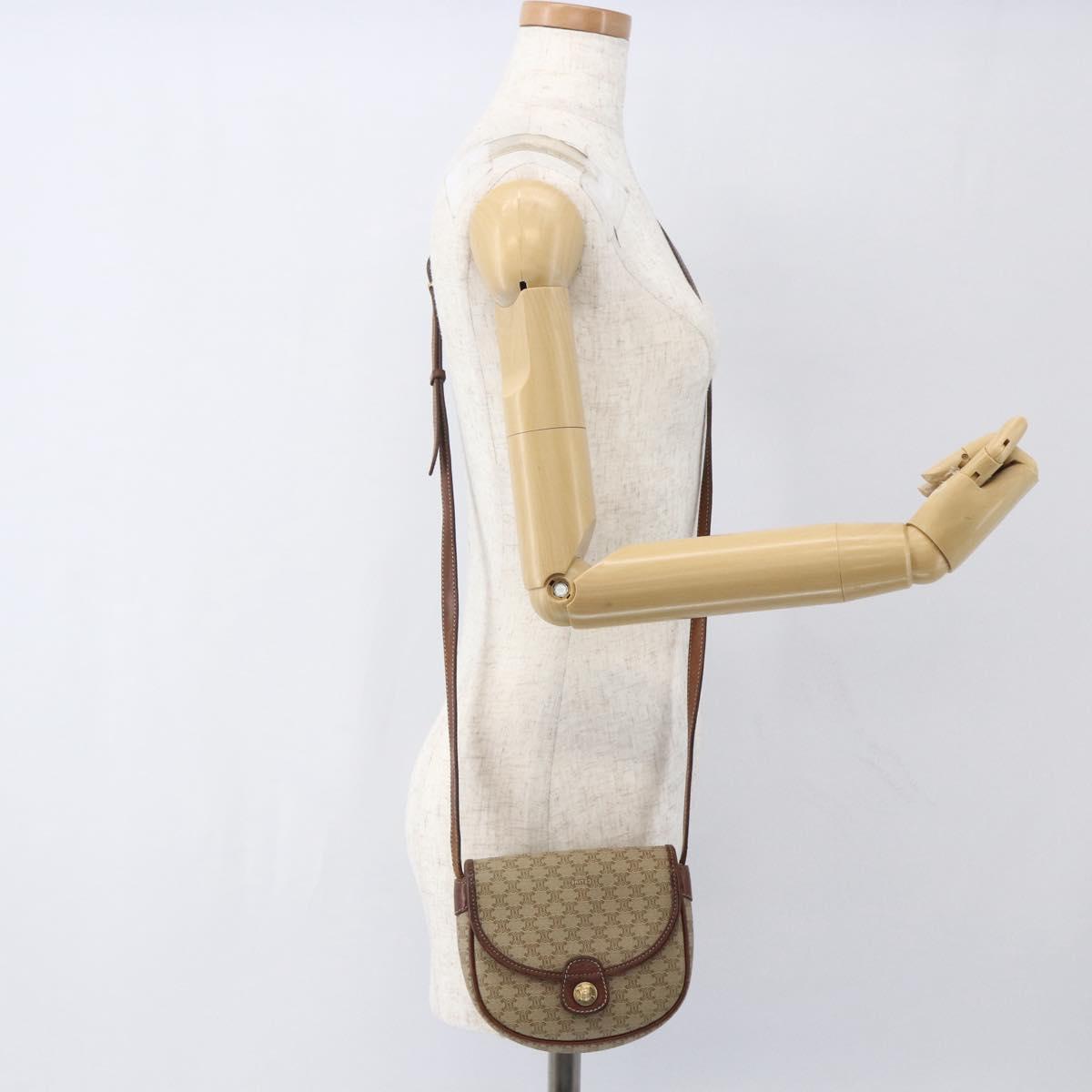 CELINE Macadam Canvas Shoulder Bag PVC Beige Gold Auth 162841