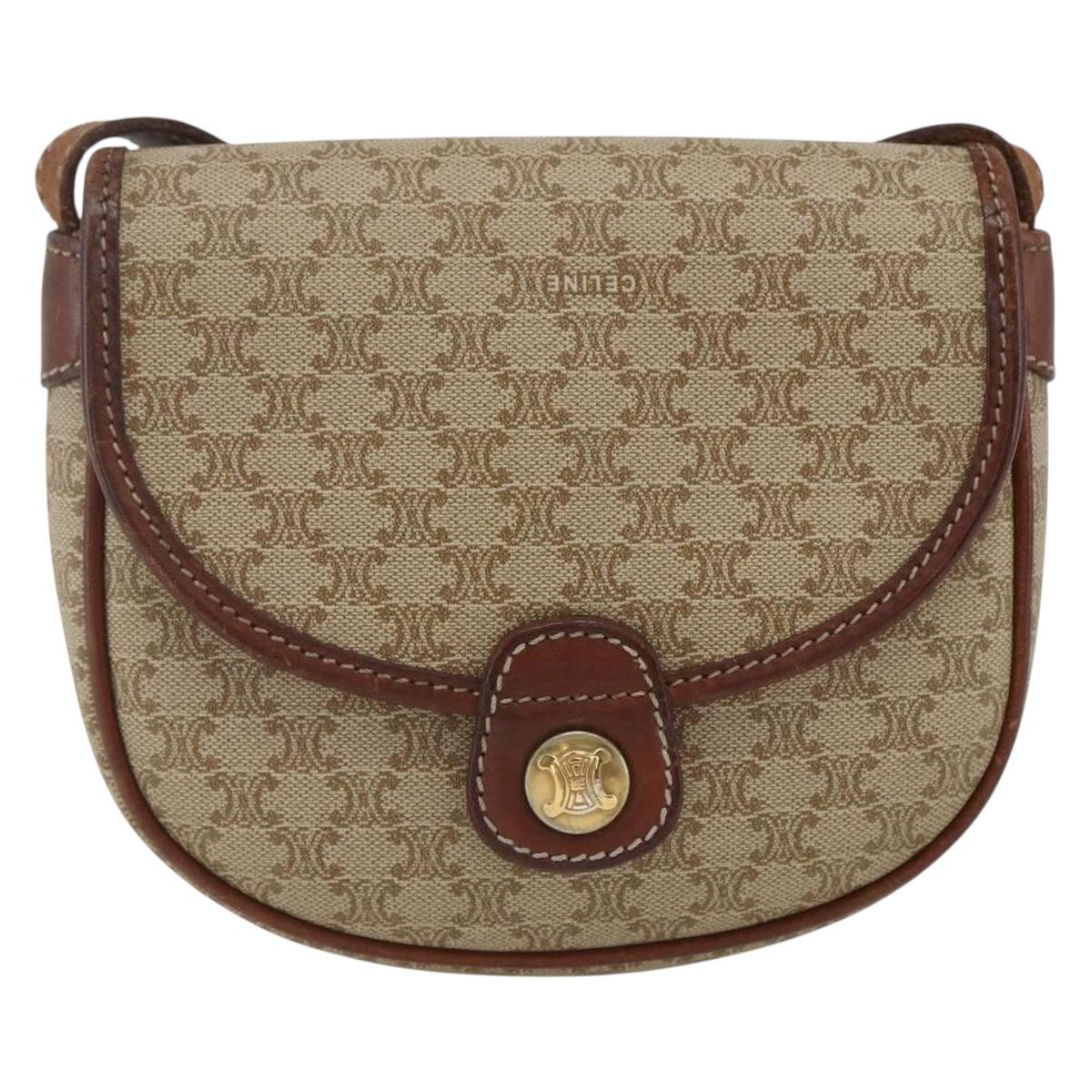 CELINE Macadam Canvas Shoulder Bag PVC Beige Gold Auth 162841