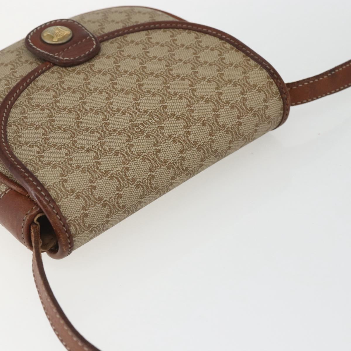 CELINE Macadam Canvas Shoulder Bag PVC Beige Gold Auth 162841