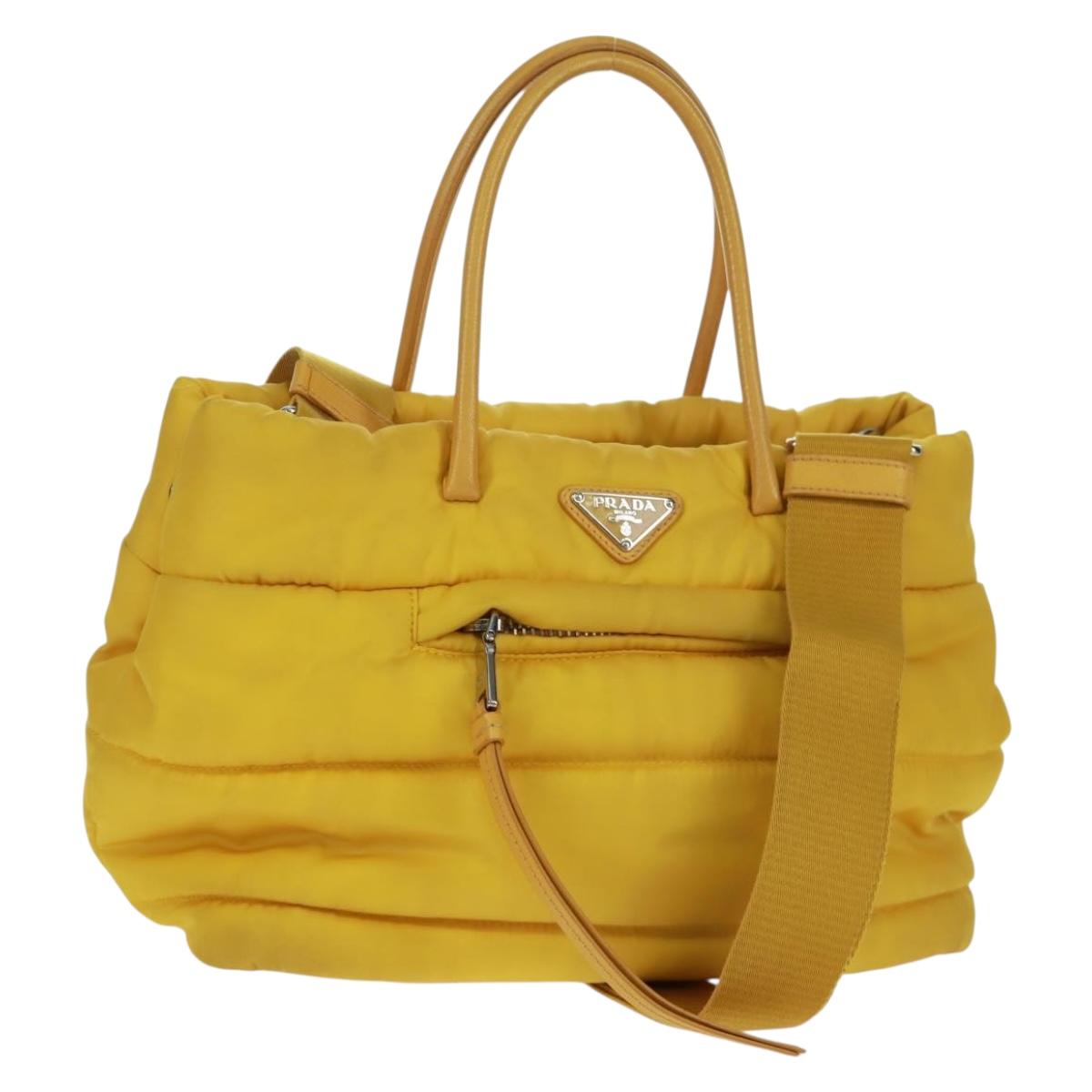 PRADA Test Bomber Hand Bag Nylon 2way Yellow Silver Auth 162845V