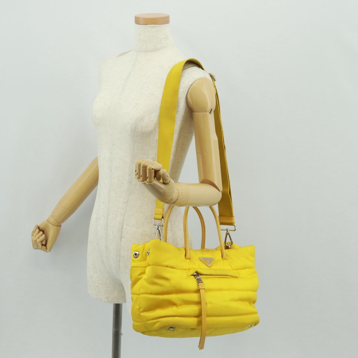 PRADA Test Bomber Hand Bag Nylon 2way Yellow Silver Auth 162845V