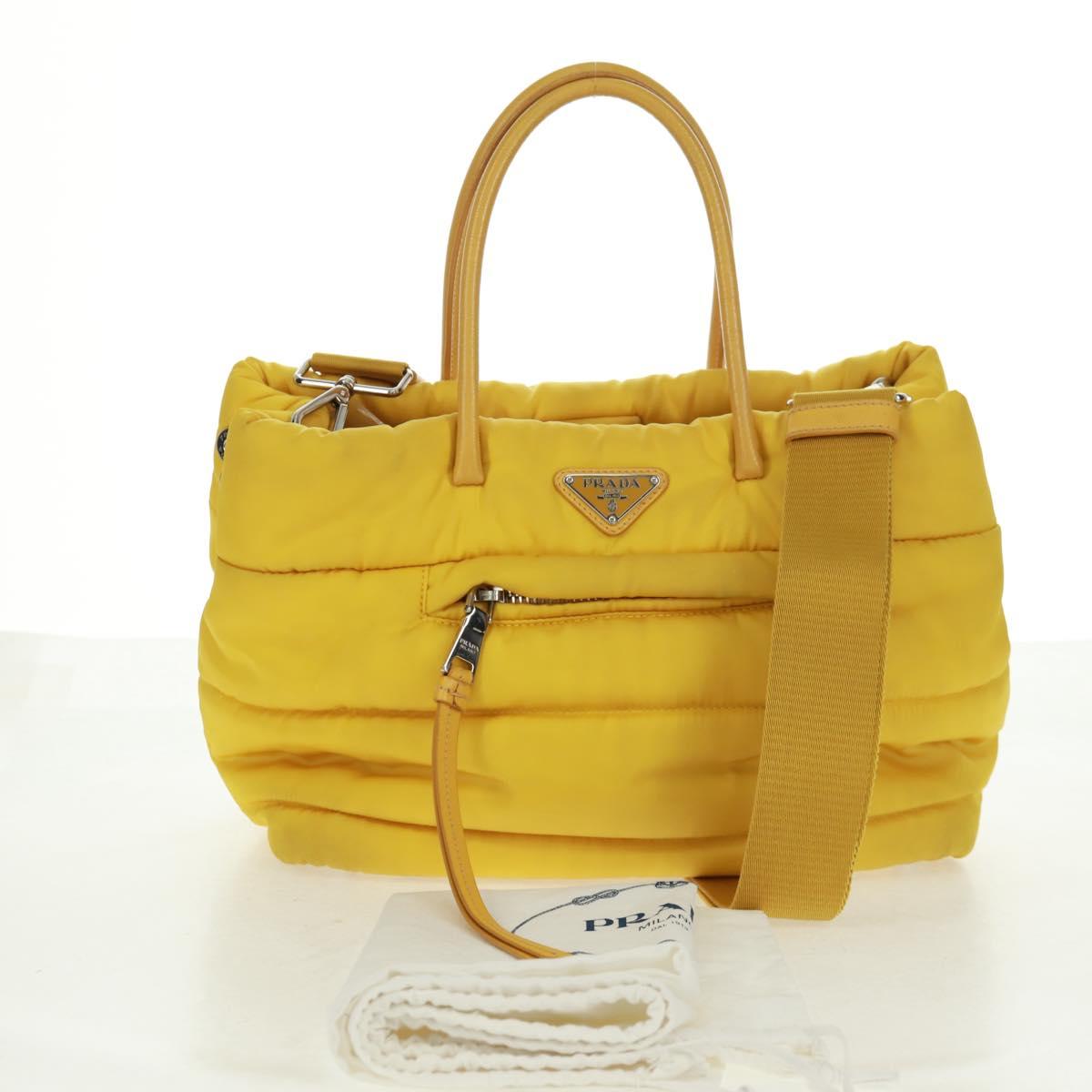 PRADA Test Bomber Hand Bag Nylon 2way Yellow Silver Auth 162845V