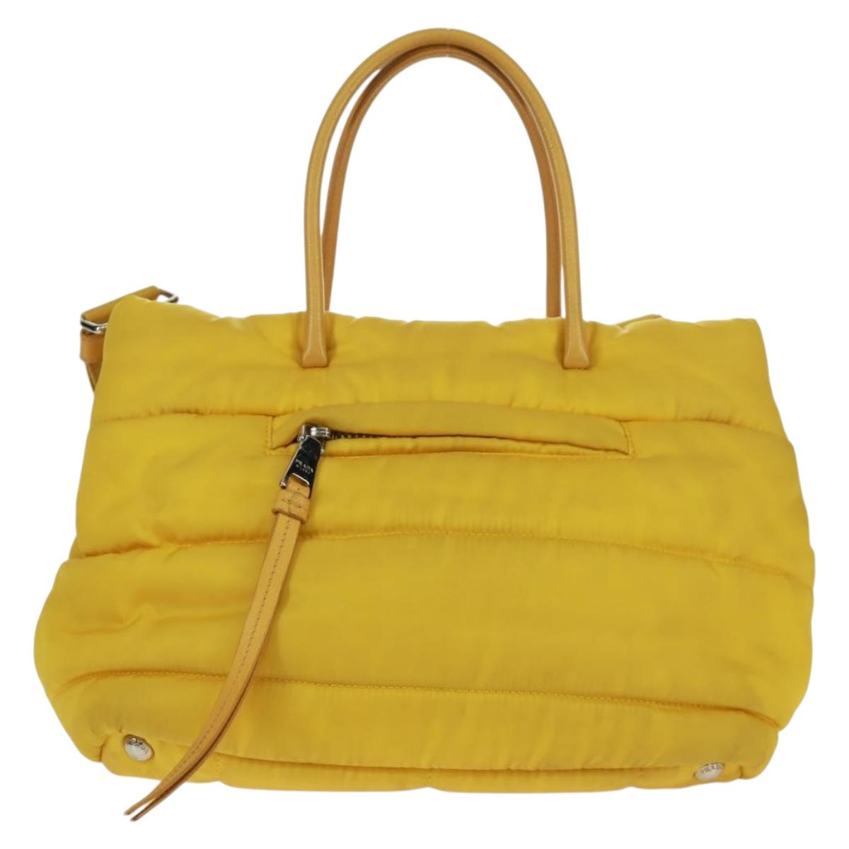 PRADA Test Bomber Hand Bag Nylon 2way Yellow Silver Auth 162845V