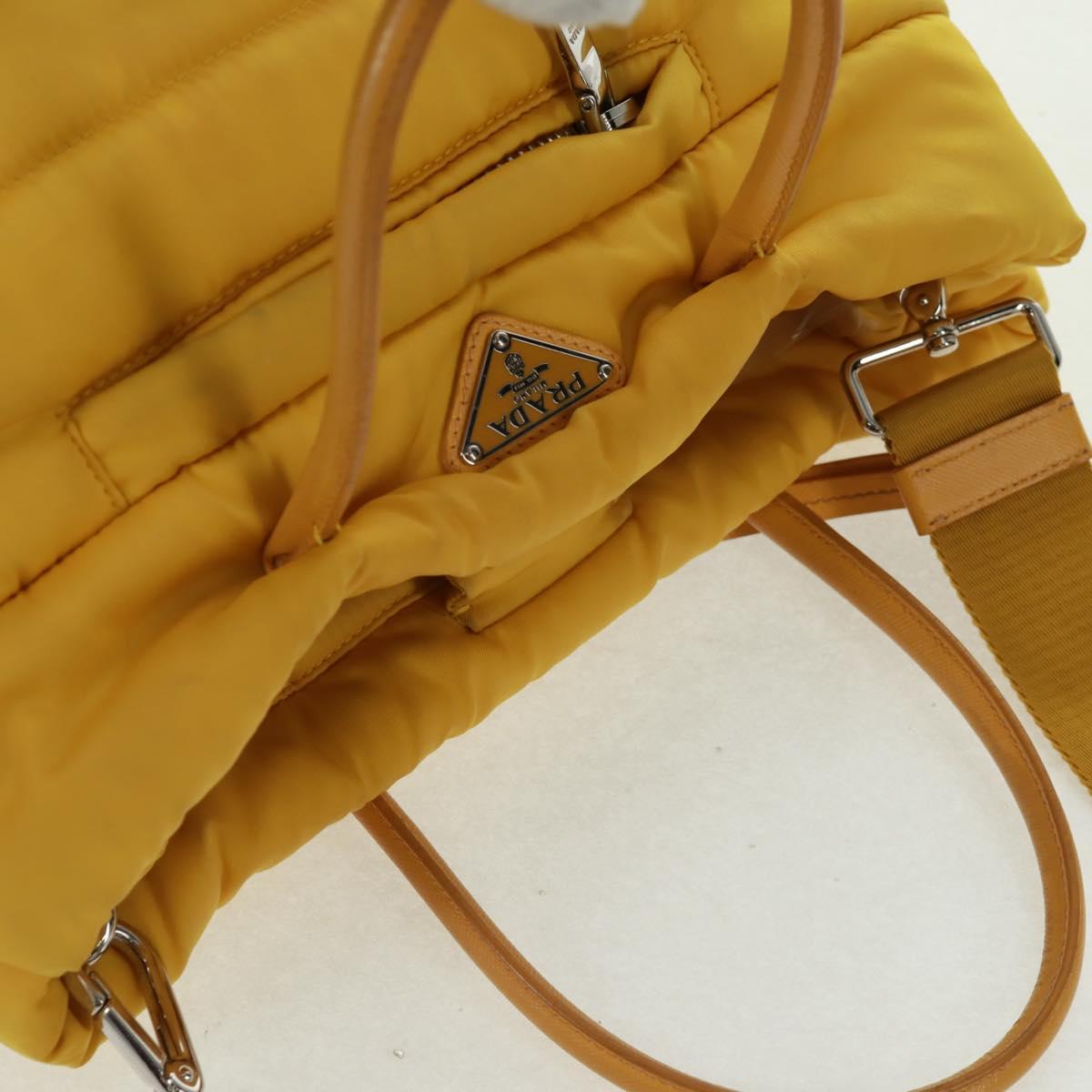 PRADA Test Bomber Hand Bag Nylon 2way Yellow Silver Auth 162845V