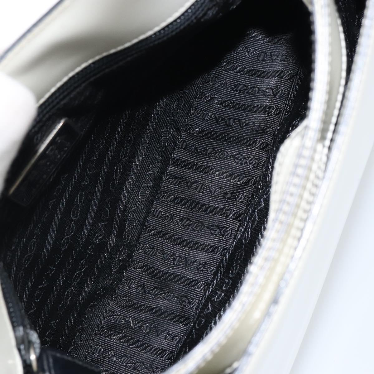 PRADA Shoulder Bag Patent leather White Silver Auth 162846