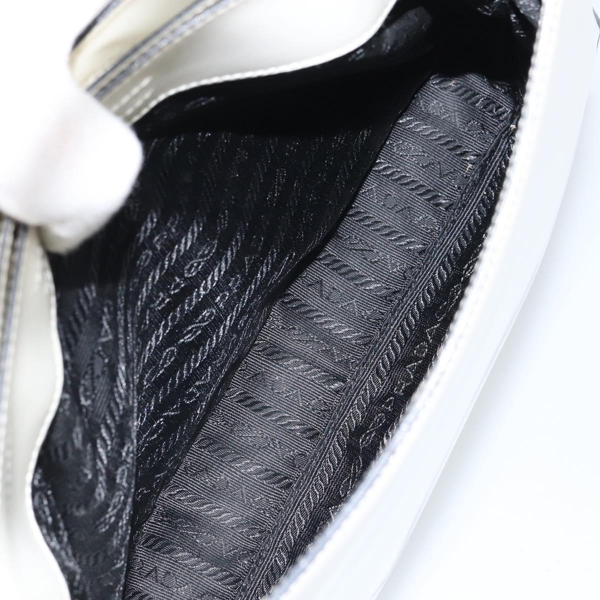 PRADA Shoulder Bag Patent leather White Silver Auth 162846