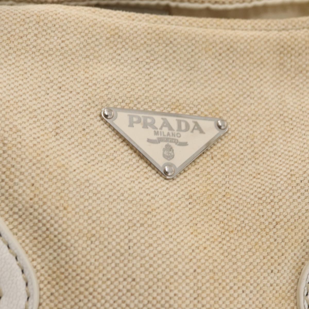 PRADA Tote Bag Canvas Beige Silver Auth 162847