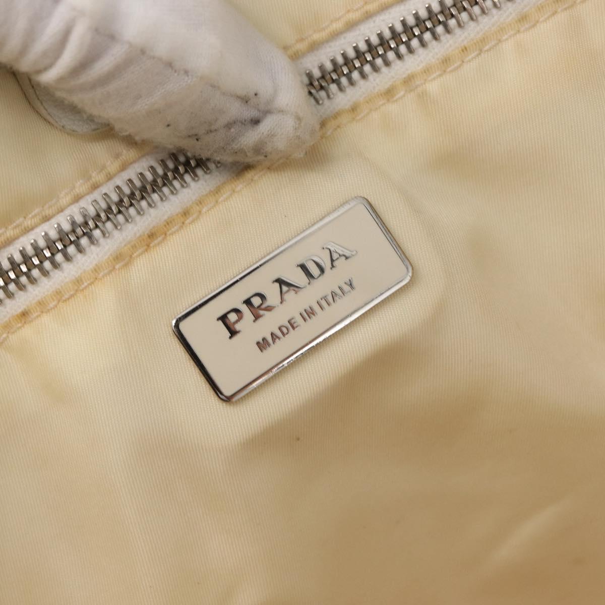 PRADA Tote Bag Canvas Beige Silver Auth 162847