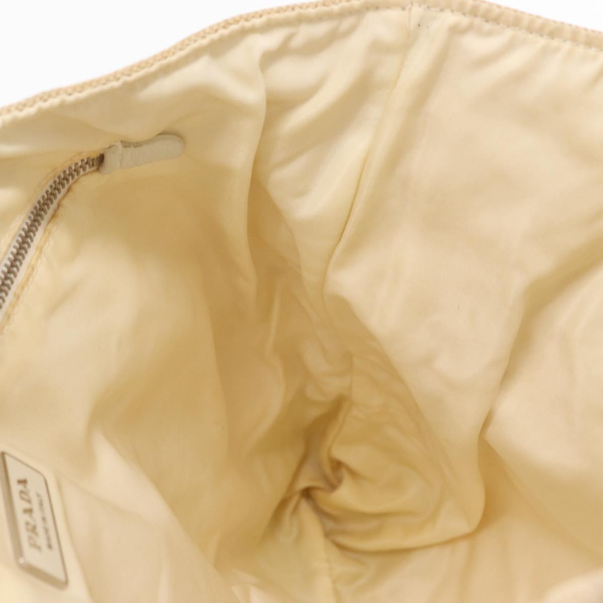 PRADA Tote Bag Canvas Beige Silver Auth 162847