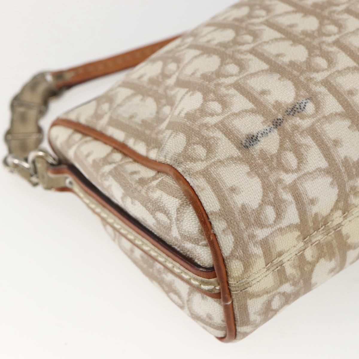 Christian Dior Trotter Canvas Romantic Shoulder Bag PVC Beige Silver Auth 162849