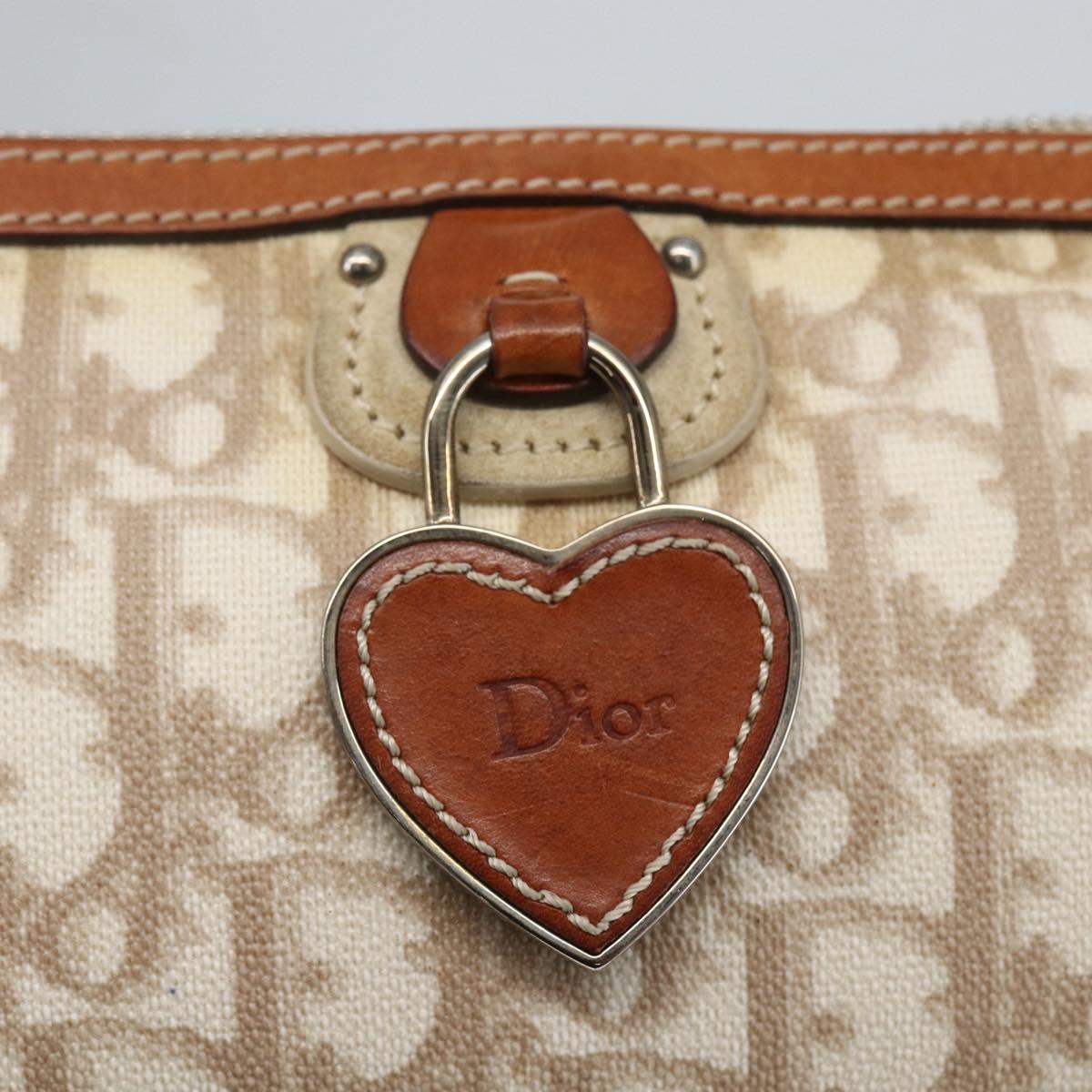 Christian Dior Trotter Canvas Romantic Shoulder Bag PVC Beige Silver Auth 162849