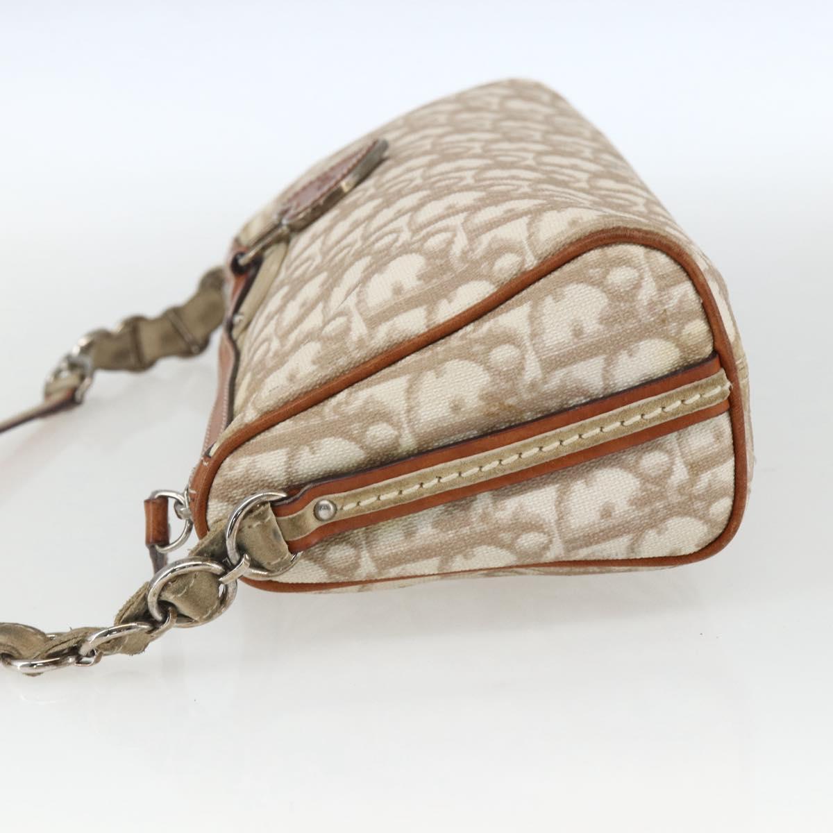 Christian Dior Trotter Canvas Romantic Shoulder Bag PVC Beige Silver Auth 162849
