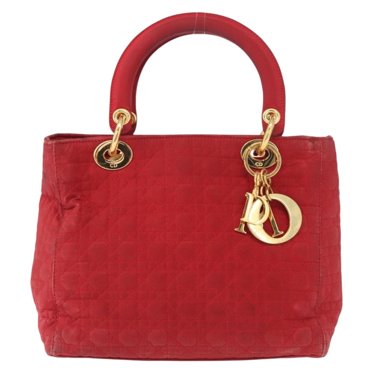 Christian Dior Canage Hand Bag Red Gold Auth 162850