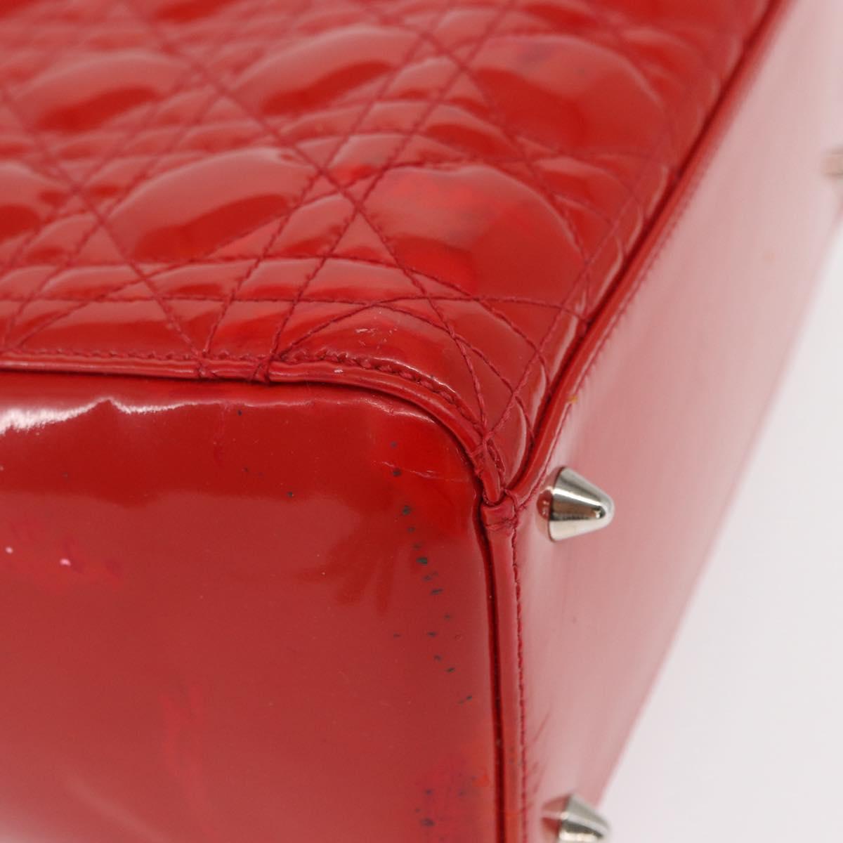 Christian Dior Canage Hand Bag Patent leather Red Silver Auth 162851