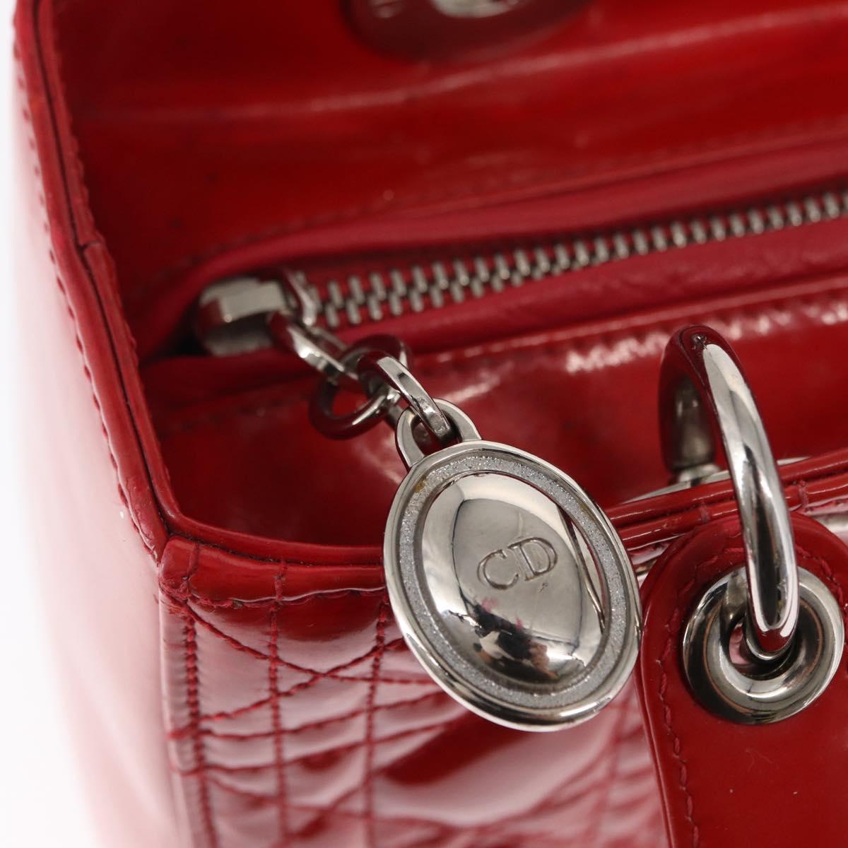 Christian Dior Canage Hand Bag Patent leather Red Silver Auth 162851