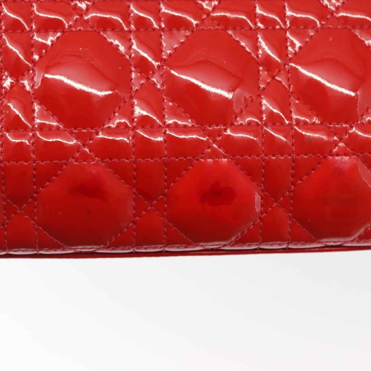 Christian Dior Canage Hand Bag Patent leather Red Silver Auth 162851