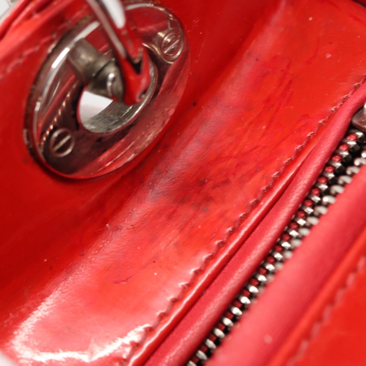 Christian Dior Canage Hand Bag Patent leather Red Silver Auth 162851