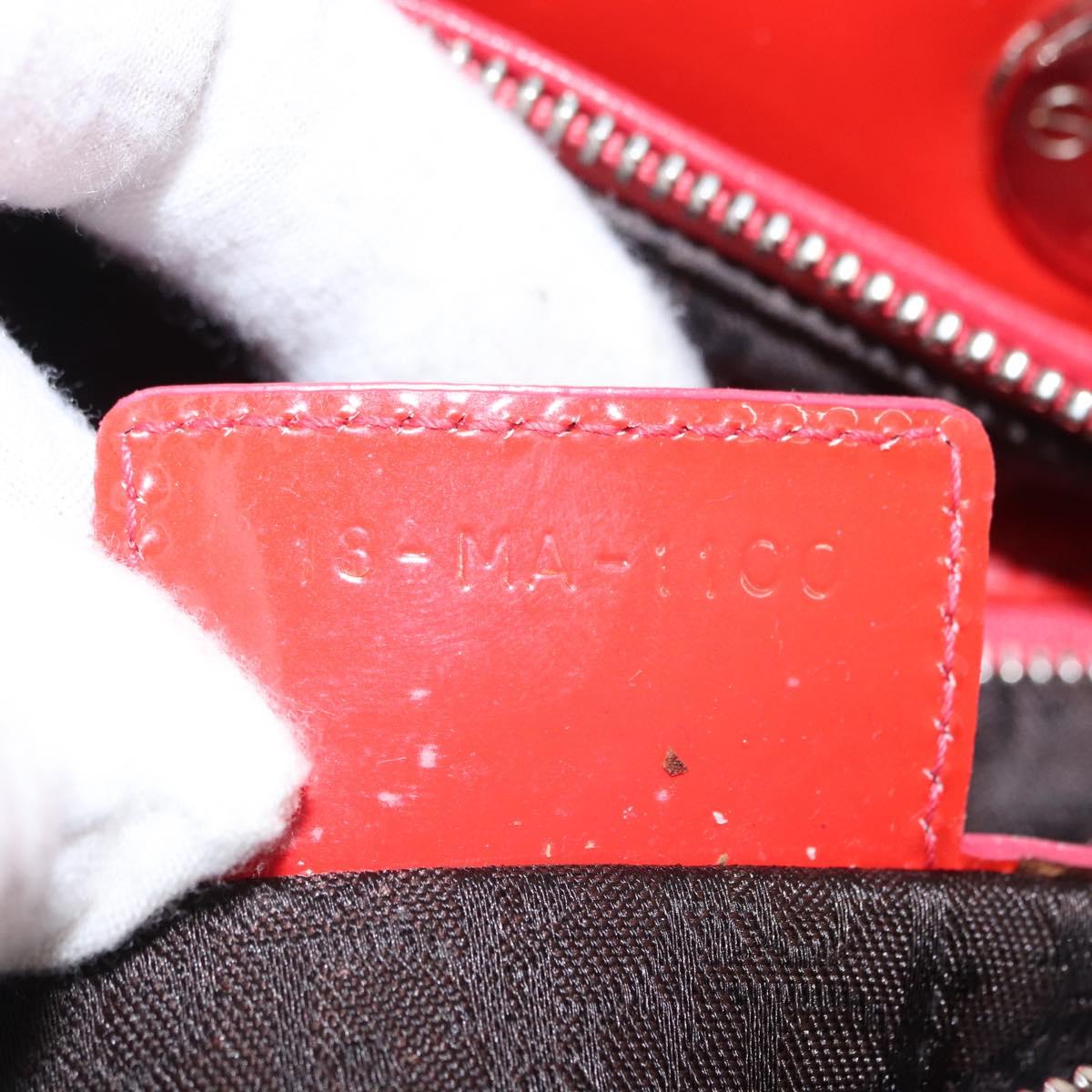 Christian Dior Canage Hand Bag Patent leather Red Silver Auth 162851