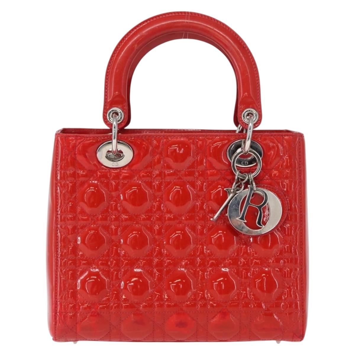 Christian Dior Canage Hand Bag Patent leather Red Silver Auth 162851