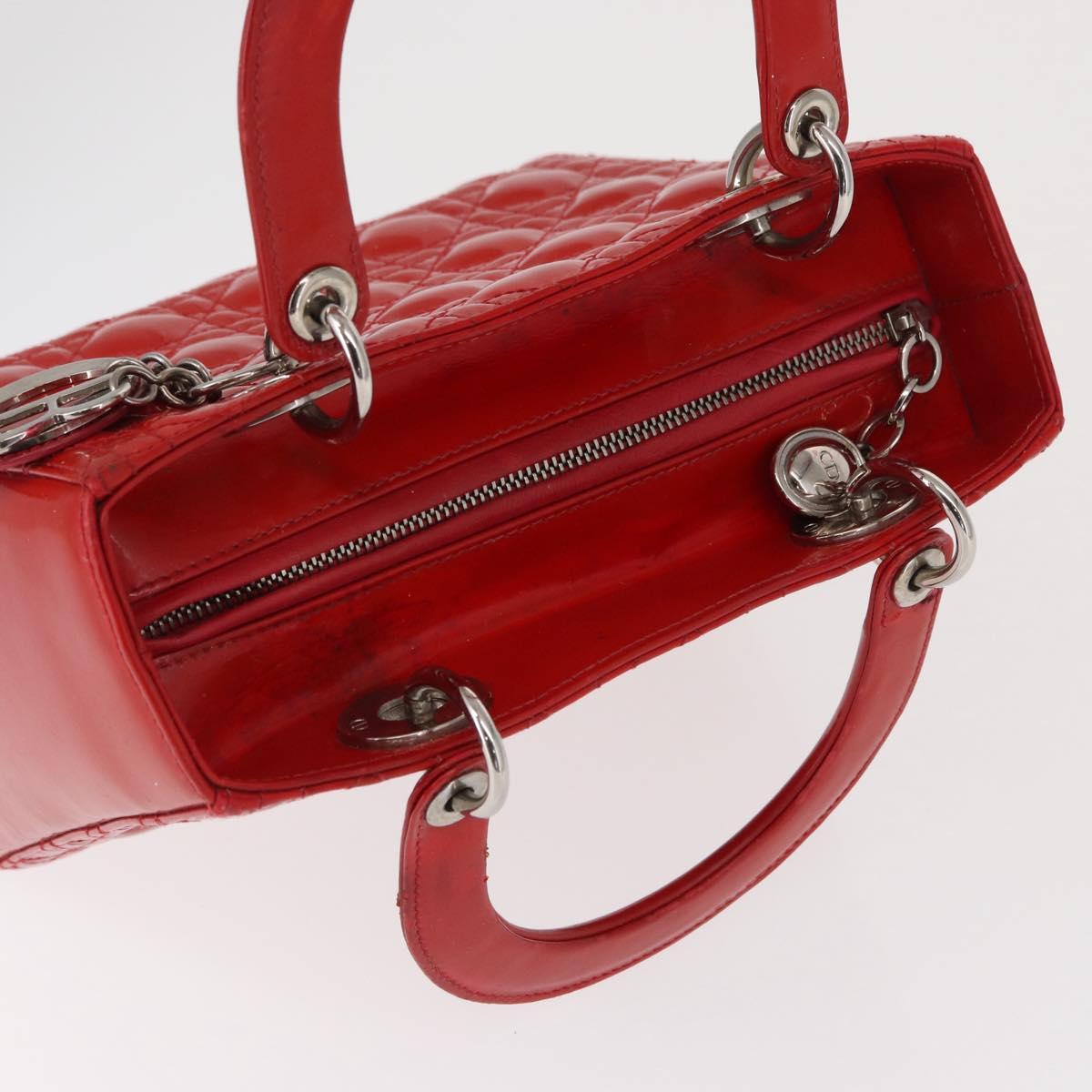 Christian Dior Canage Hand Bag Patent leather Red Silver Auth 162851