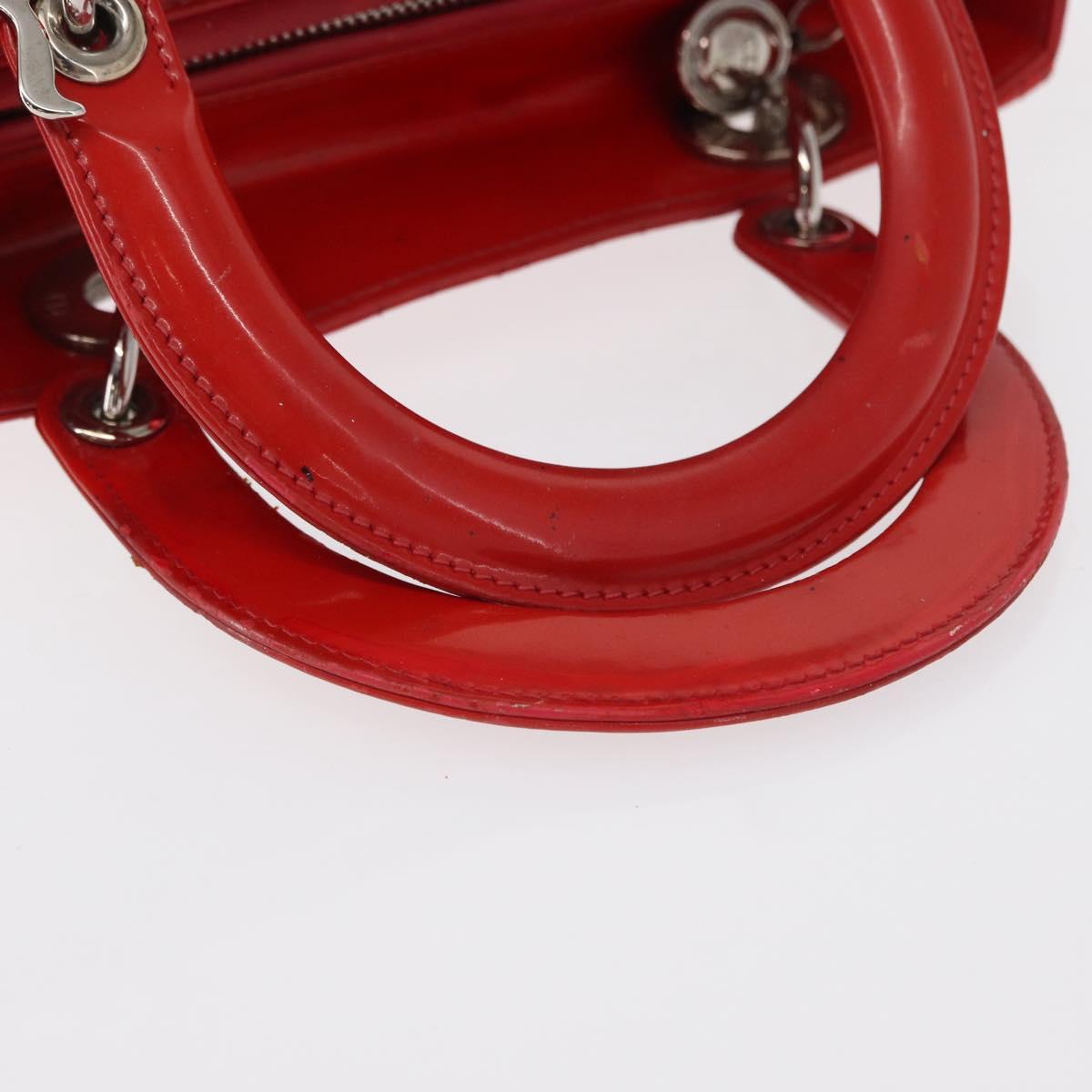 Christian Dior Canage Hand Bag Patent leather Red Silver Auth 162851