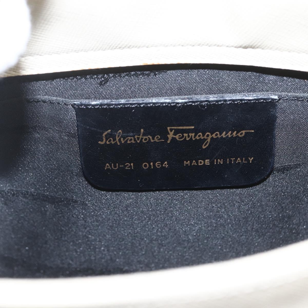 Salvatore Ferragamo Hand Bag Leather White Gold Auth 162853