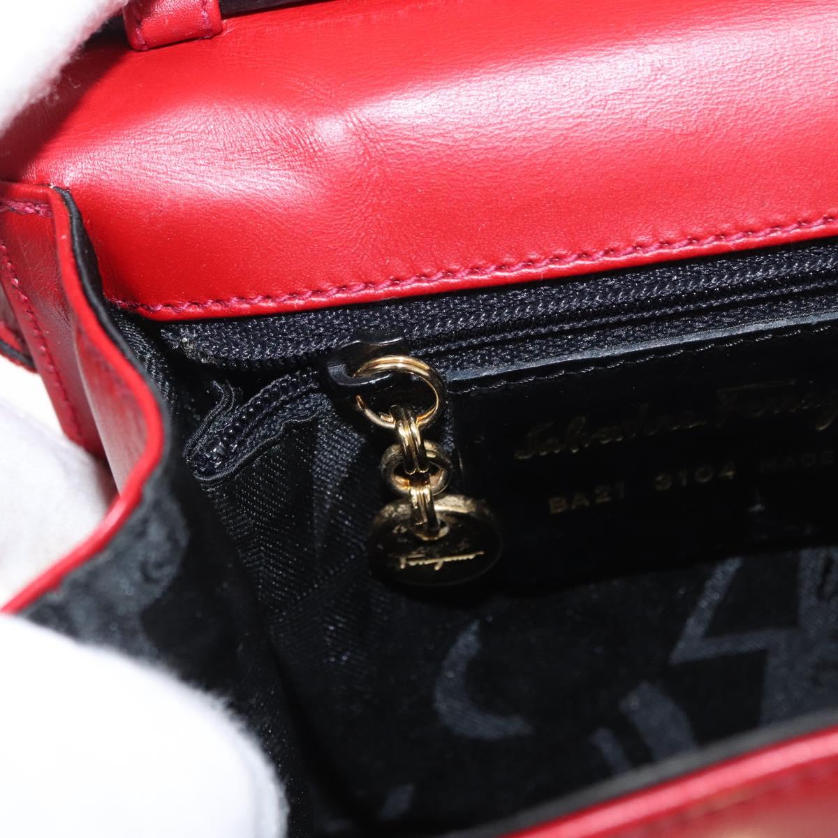 Salvatore Ferragamo Vala Hand Bag Leather 2way Red Gold Auth 162854