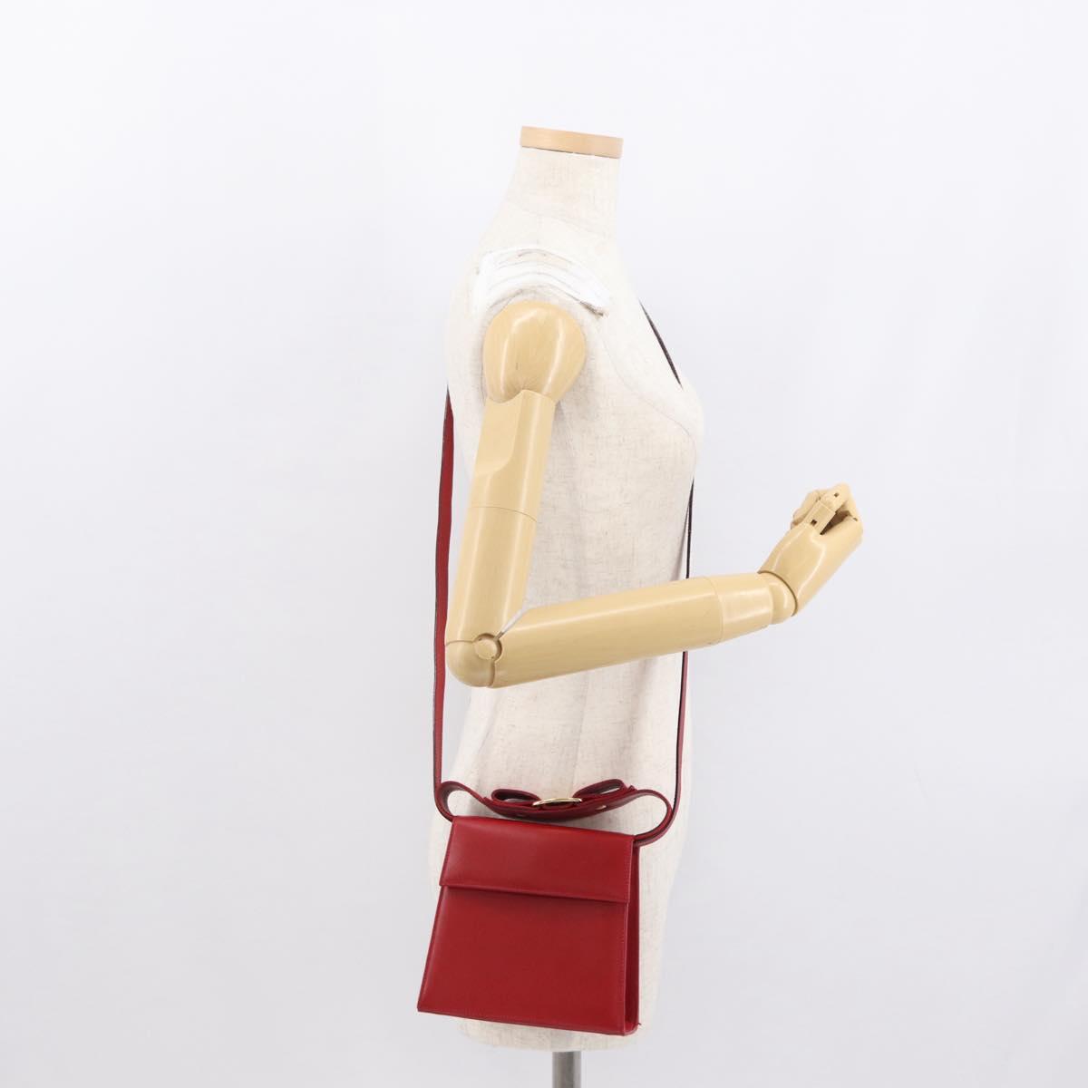 Salvatore Ferragamo Vala Hand Bag Leather 2way Red Gold Auth 162854