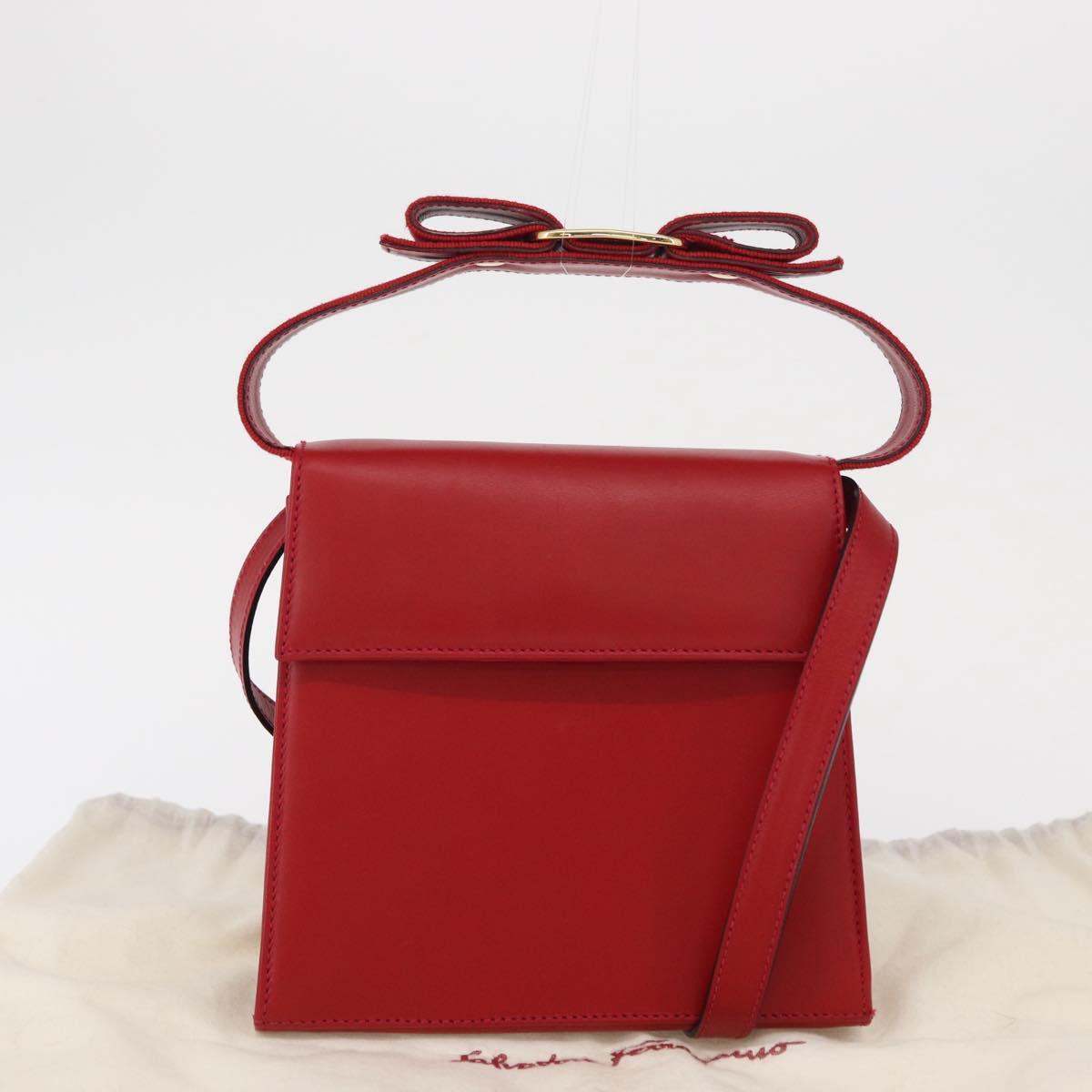 Salvatore Ferragamo Vala Hand Bag Leather 2way Red Gold Auth 162854