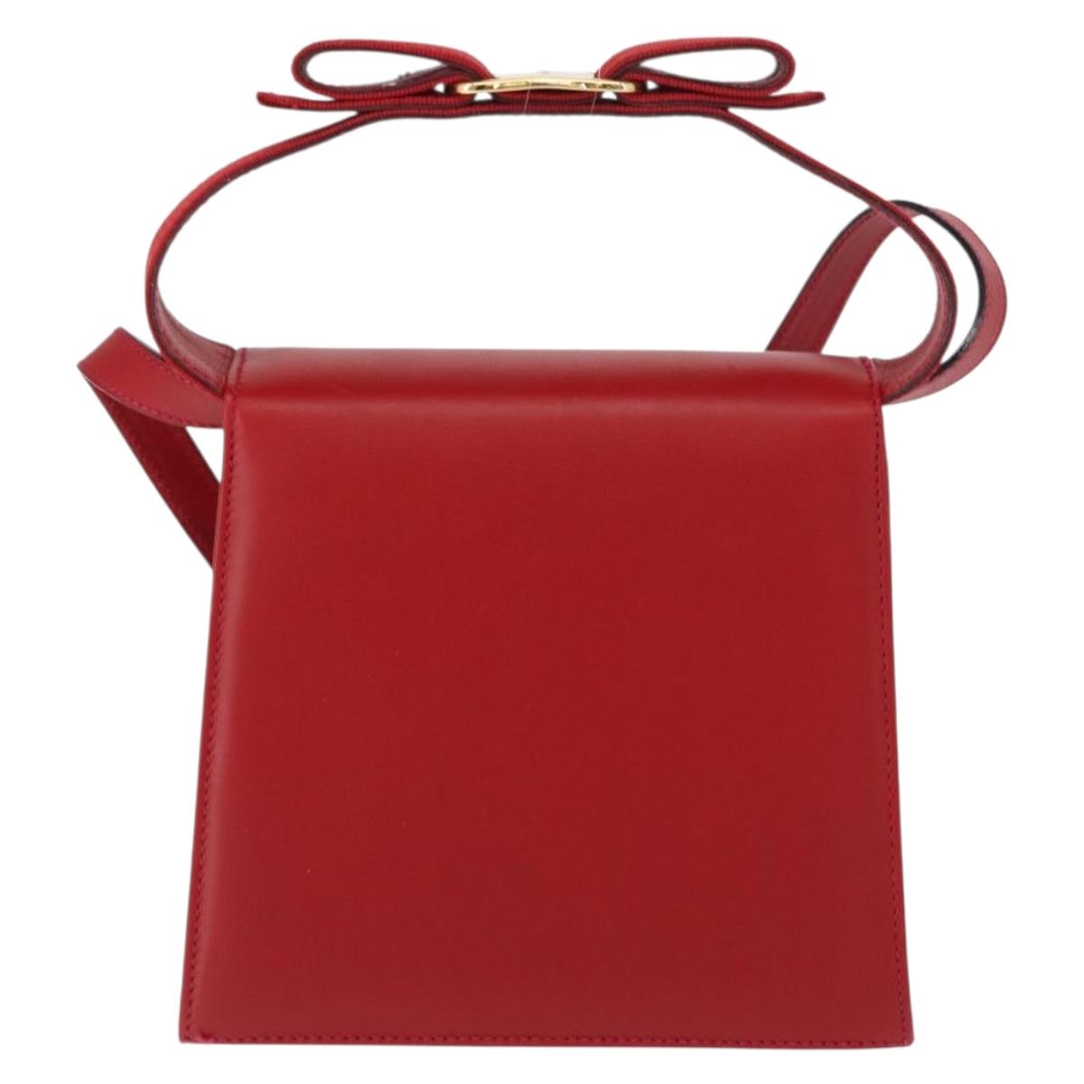 Salvatore Ferragamo Vala Hand Bag Leather 2way Red Gold Auth 162854