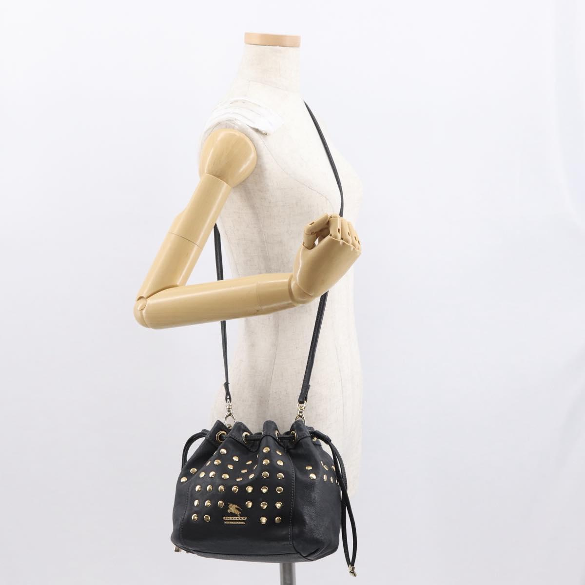 BURBERRY Blue Label Shoulder Bag Leather Black Gold Auth 162856
